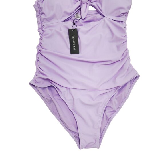 Lilac One-Piece Swimsuit Tie Front  Detail Adjustable Halter Straps Size L - Picture 5 of 7